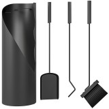 Outsunny Set servitor șemineu 4 piese cu perie, lopată, tisonier și suport, metal 20 x 20 x 65 cm, negru | Aosom Romania