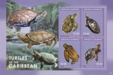 Antigua si Barbuda 2012 - Fauna , Testoase , Bloc 4 valori , MNH ,Mi.5053-5056 Kb.