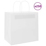 Cumpara ieftin Pungi de h&acirc;rtie 250 buc cu m&acirc;nere albe 26x17x25 cm