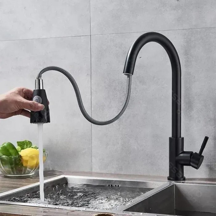 Baterie Bucatarie cu Dus Extractibil, Inox SUS304, Negru, HS003 ModernLight Concept