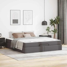 vidaXL Cadru de pat cu saltea Gri 180 x 200 cm Piele artificială