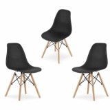 Set 3 Scaune Mercaton Acerenza, Stil Scandinav cu Picioare din Lemn de Fag, Cadru Metalic, Sezut PP, Maxim 120 Kg, 46 x 54 x 82
