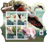 SIERRA LEONEI-WWF 2017-PASARI-FLAMINGO-Bloc cu 4 timbre MNH, Nestampilat