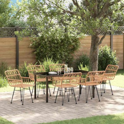vidaXL Set de masă pentru grădină 7 pcs Maro Rattan poli foto
