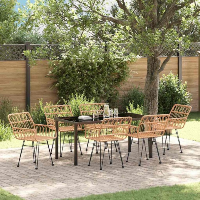 vidaXL Set de masă pentru grădină 7 pcs Maro Rattan poli