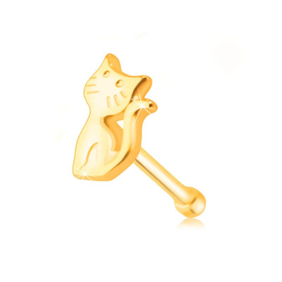 Piercing din aur galben 585 pentru nas - o pisică cu coada ușor ridicată foto
