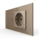Cumpara ieftin Intrerupator simplu cu priza Livolo auriu rama sticla standard italian 4M