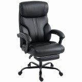 HOMCOM Scaun de birou ergonomic rotativ, rabatabil 165&deg;, din piele ecologică PU, cu suport pentru picioare și &icirc;nălțime reglabilă, negru | Aosom Romani