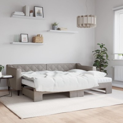 vidaXL Pat de zi cu extensie și saltele, gri taupe, 80x200 cm, textil 3197442 foto