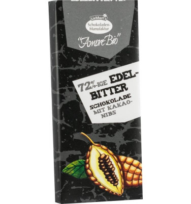 Ciocolata Amaruie cu Miez din Boabe de Cacao Bio 72% Cacao 40 grame Liebhart&amp;#039;s foto