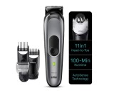 Aparat de tuns multifunctional Braun MGK7440, Wet&amp;Dry, AutoSense, 11-in-1, autonomie 100 minute, geanta, Gri, Resigilat, Grad A
