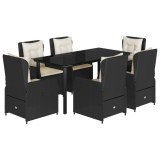 Set mobilier de gradina cu perne, 7 piese, negru, poliratan
