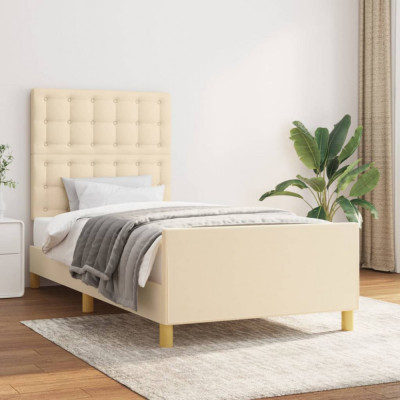 vidaXL Cadru de pat cu tăblie, crem, 90x200 cm, textil foto
