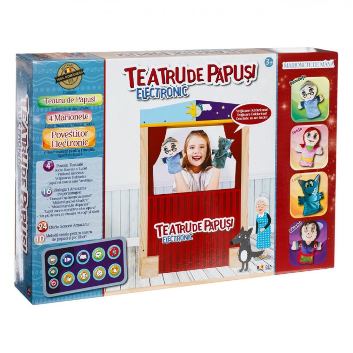 Teatru de Păpuși Electronic, Idea, Set 4 Marionete, Multicolor, Telecomandă Povestitor