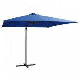 Umbrelă suspendată cu LED și st&acirc;lp oțel, azuriu, 250 x 250 cm, vidaXL