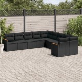 vidaXL Set canapele de grădină cu perne, 10 piese, negru, poliratan 3226349