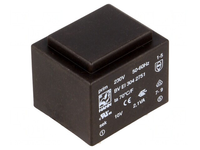 Transformator &icirc;ncapsulat 2,1VA 230V 10V 210mA PCB