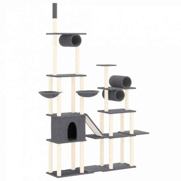 Ansamblu de pisici, st&acirc;lpi din funie sisal, gri &icirc;nchis, 279 cm