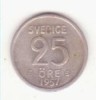 Monedă argint Suedia 25 &Ouml;re 1957, Europa