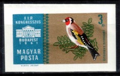 Ungaria 1961, Mi #1786 B**, nedantelat, timbru din serie, fauna, pasari, MNH. Cota 32,- &euro;!