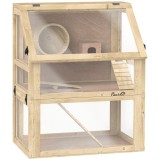 PawHut Cușcă pentru hamster și rozătoare cu 3 nivele, fund detașabil, căsuță, leagăn, 60x40x75 cm, finisaj lemn natural | Aosom Romania