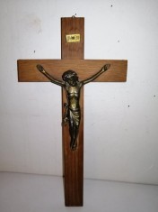 Cruce veche religioasa din lemn alama Crucifix de perete vechi catolic Isus din alama Germania