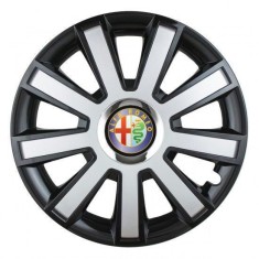 Set 4 capace roti Silver/black cu inel cromat R16 pentru gama auto Alfa Romeo