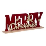 Decoratiune Craciun Lemn Cerb Merry Christmas 30cm Roșu Detalii Glitter Oem