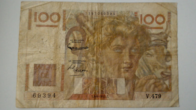 BANCNOTA FRANTA 100 FRANCI 1952 foto