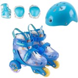 Set de role incepatori, Action One, roti luminoase, cu casca, protectii si geanta de transport, S (31-34), Blue