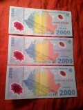 3 Bancnote Romania 2000 lei 1999 - Eclipsa cal. F.Buna