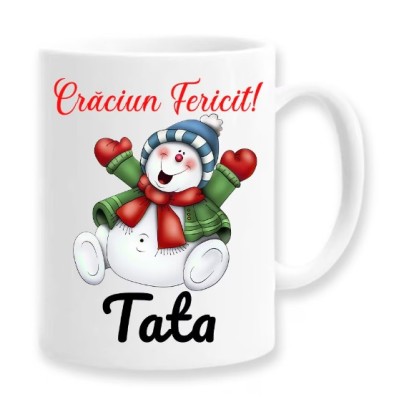 Cana alba personalizata Craciun Fericit tata, INOVATIX&amp;reg;. 330ml foto