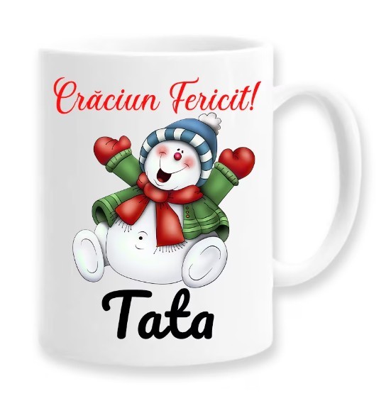 Cana alba personalizata Craciun Fericit tata, INOVATIX&reg;. 330ml