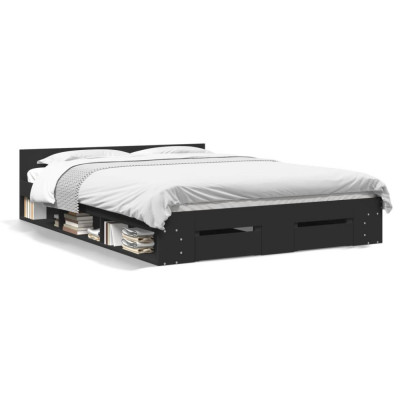 vidaXL Cadru de pat cu sertare, negru, 140x190 cm, lemn prelucrat foto