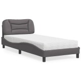 VidaXL Pat cu saltea, Hvar, gri, 90x200 cm, piele ecologică 3208699