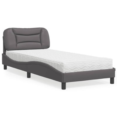 vidaXL Pat cu saltea, Hvar, gri, 90x200 cm, piele ecologică 3208699 foto