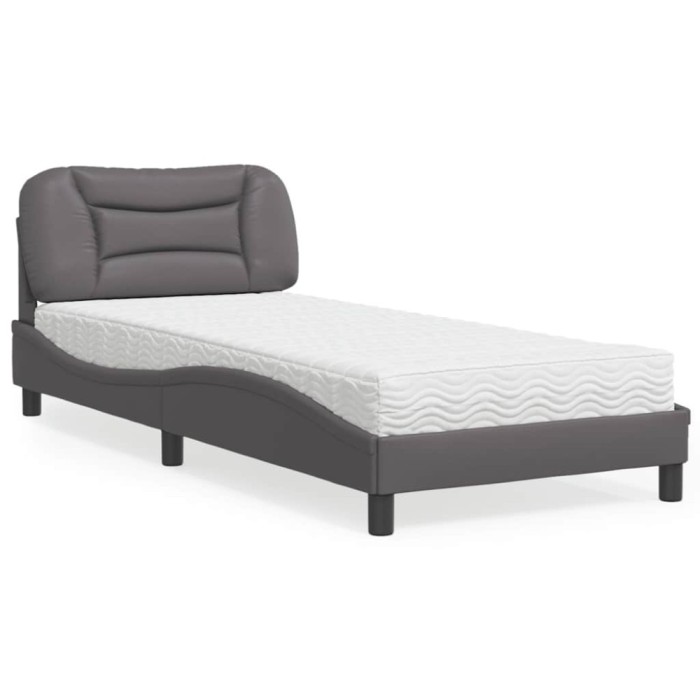 vidaXL Pat cu saltea, Hvar, gri, 90x200 cm, piele ecologică 3208699