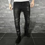Blugi pentru barbati, negri, slim fit, conici, casual, skinny, rupturi decorative discrete - 0043, 34