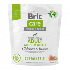 Brit Care Sustainable Adult Medium Breed, M, Pui și Insecte, hrană uscată câini, sistem digestiv, 1kg