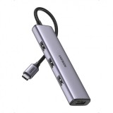 HUB extern Ugreen, &quot;CM473&quot; porturi USB: USB 3.0 x 4, conectare prin USB Type-C, aluminiu, lungime 20 cm, gri, &quot;20841&quot; (timbru verde 0.8 lei) - 6957303