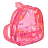 Rucsac transparent roz cu model fructe și &icirc;nghețată, 18x6x21 cm, CMCLASS