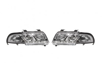 Set faruri tuning AUDI A4 (B5), 01.1999-09.2001, fata, partea stanga+dreapta, Taiwan, cu lumina de parcare LED; H1+H1; manual/electric; transparent, foto