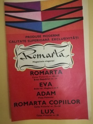 1978, Reclama ROMARTA, ADAM, EVA, LUX 24 x 16 cm , BUCURESTI magazine comunism foto