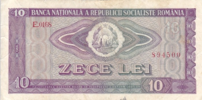 ROMANIA 10 lei 1966 VF!!!