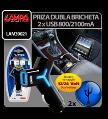 Priza dubla USB la bricheta 12/24V - 800/2100 mA - CRD-LAM39021 Auto Lux Edition foto