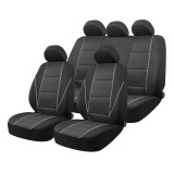 Huse auto universale pentru scaune fata si spate set complet 9 piese SC16 AMiO, negre, pentru autoturisme, compatibile cu scaune cu airbag
