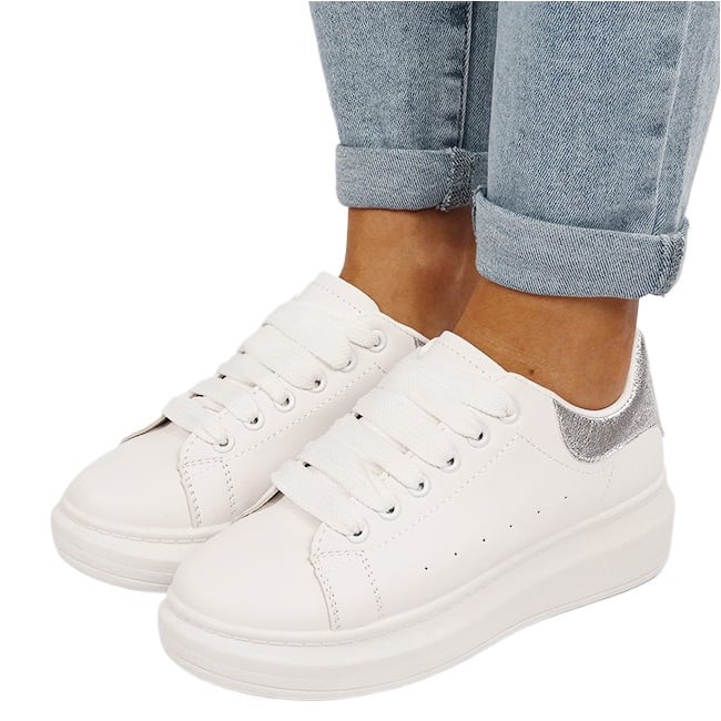 Sneakers albi argintii cu talpa groasa M-8826 M7