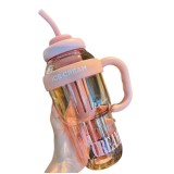 Sticla de apa, flippy, termica, mentinere 6 ore, 1400 ml, cu pai si capac, pp si silicon, cu maner alb, 25.5x7.5 cm, roz deschis