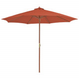 Cumpara ieftin Umbrelă de exterior cu st&acirc;lp din lemn, 300 cm, teracotă