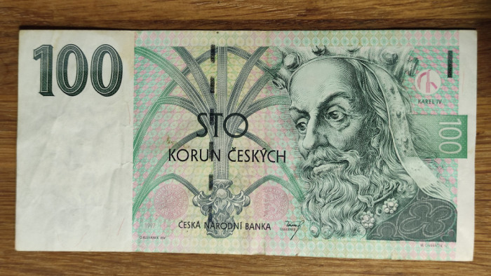R08 Cehia - bancnota de colectie - 100 korun coroane 1997 - Carol IV - stare f buna
